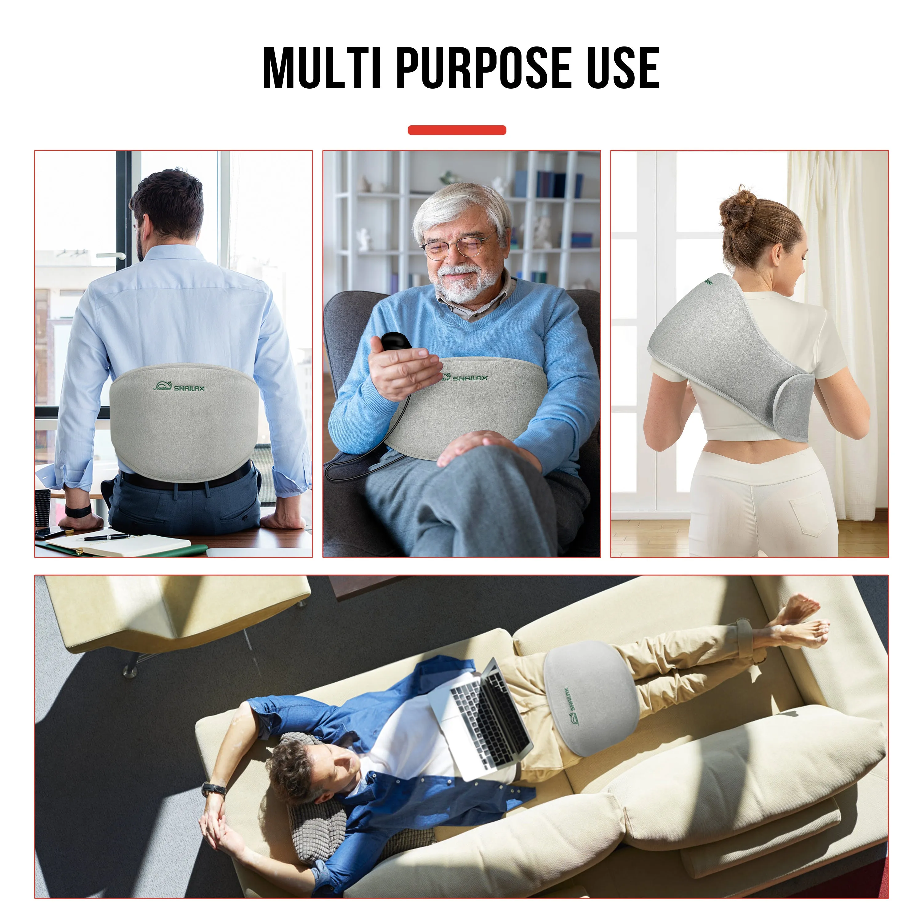 Snailax Vibration Massage Belt for Back Pain Relief with Heat(Gray)--SL-606G