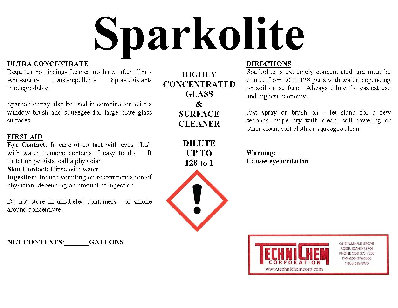 SPARKOLITE, Glass Cleaner Concentrate