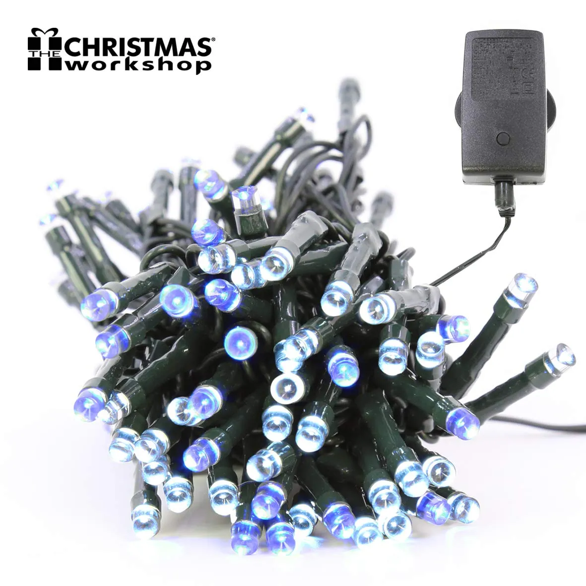 The Christmas Workshop 78580 100 Blue & White LED Chaser Christmas Lights / Indoor or Outdoor Fairy Lights / 6.9 Metres / 8 Light Modes / Great For Christmas, Weddings & Gardens