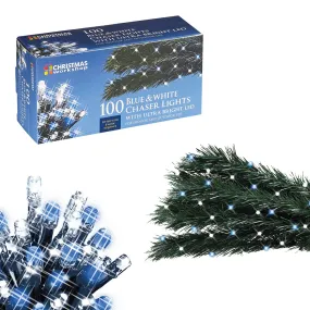 The Christmas Workshop 78580 100 Blue & White LED Chaser Christmas Lights / Indoor or Outdoor Fairy Lights / 6.9 Metres / 8 Light Modes / Great For Christmas, Weddings & Gardens