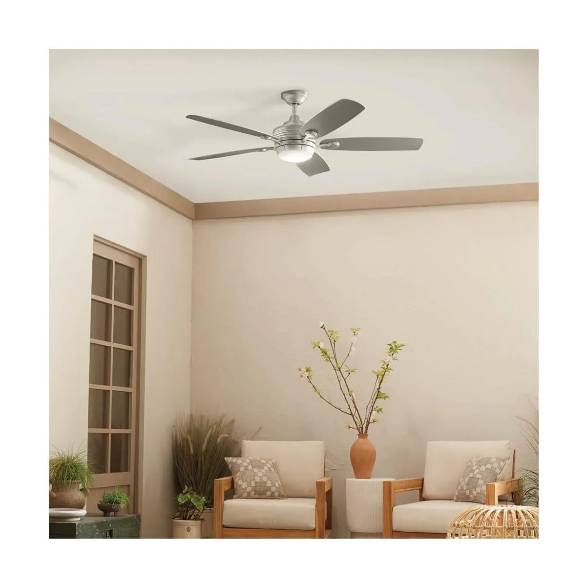 Tranquil 56 Inch Brushed Nickel LED Damp Rated Ceiling Fan with Remote