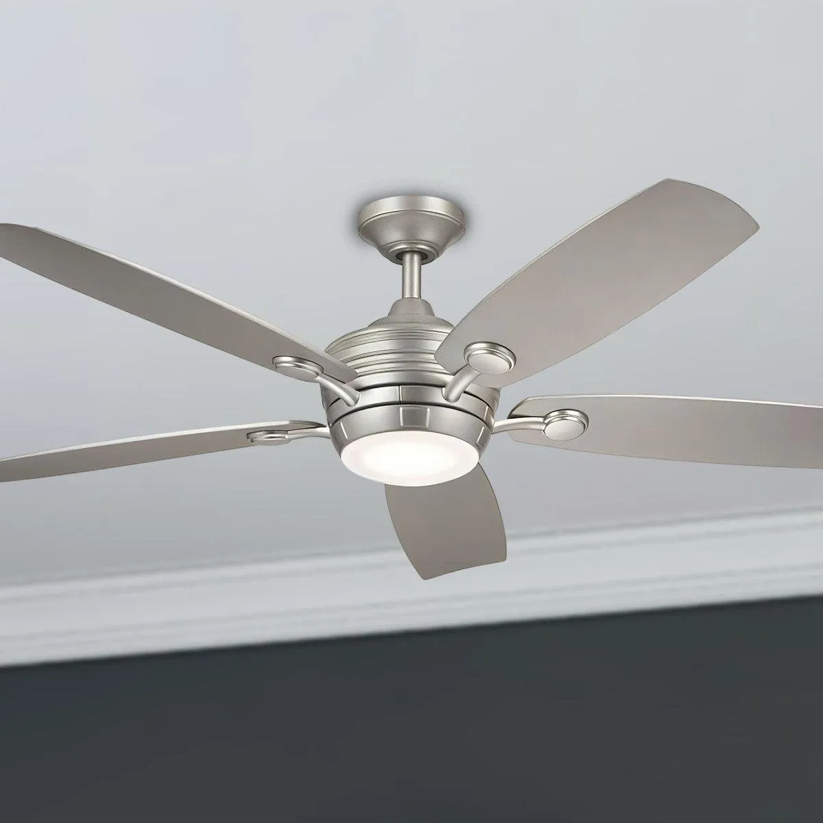 Tranquil 56 Inch Brushed Nickel LED Damp Rated Ceiling Fan with Remote