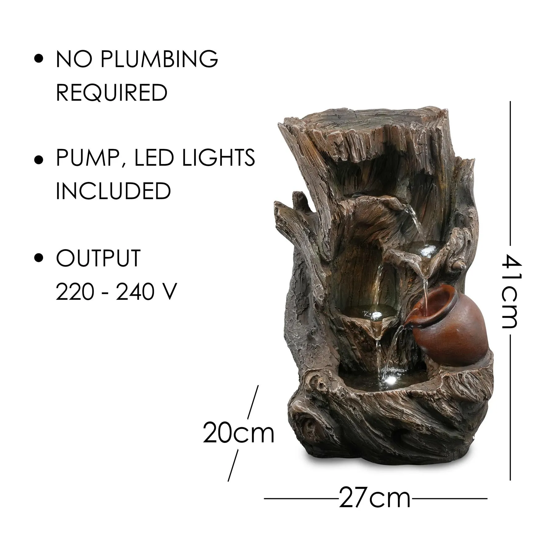 Tree Log Water Feature Outdoor With LED