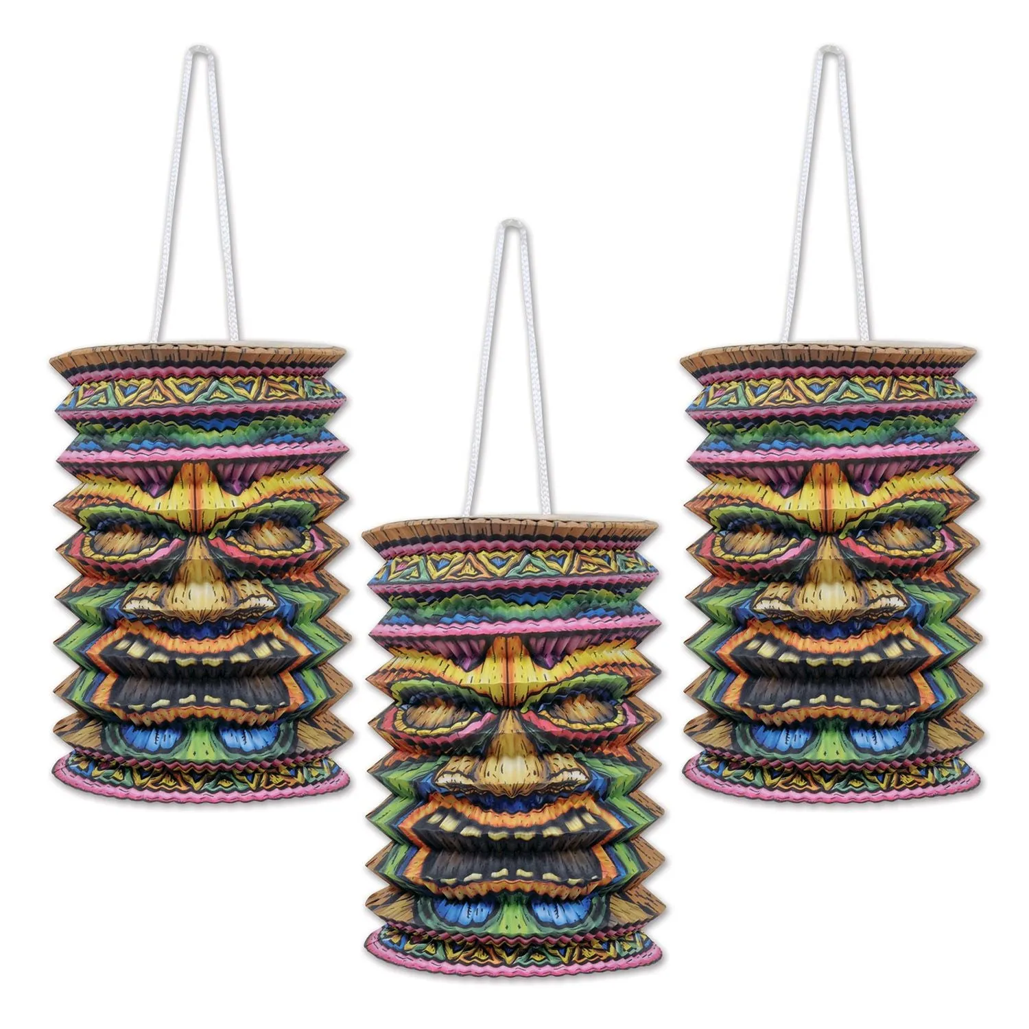 Tropical Tiki Paper Hanging Lanterns - 9" - Pack of 3