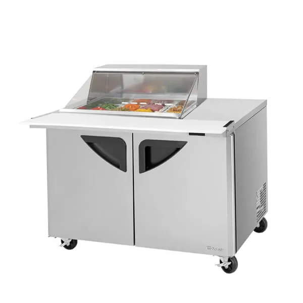 Turbo Air TST-48SD-12M-N-CL 48" 2-Solid Door Clear Lid Prep Table And Undercounter