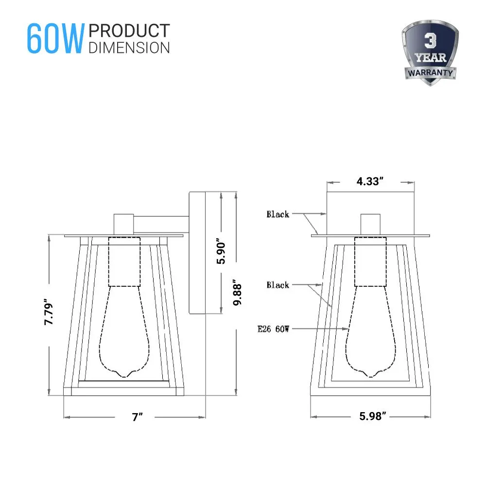 Wall Sconce Fixture, UL Listed for Damp Location, E26 Socket Wall Lamp, Matte Black Finish, Hallway Light Fixtures