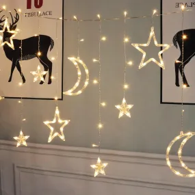 Warm White LED Curtain Lights with Stars and Moons,christmas home decor