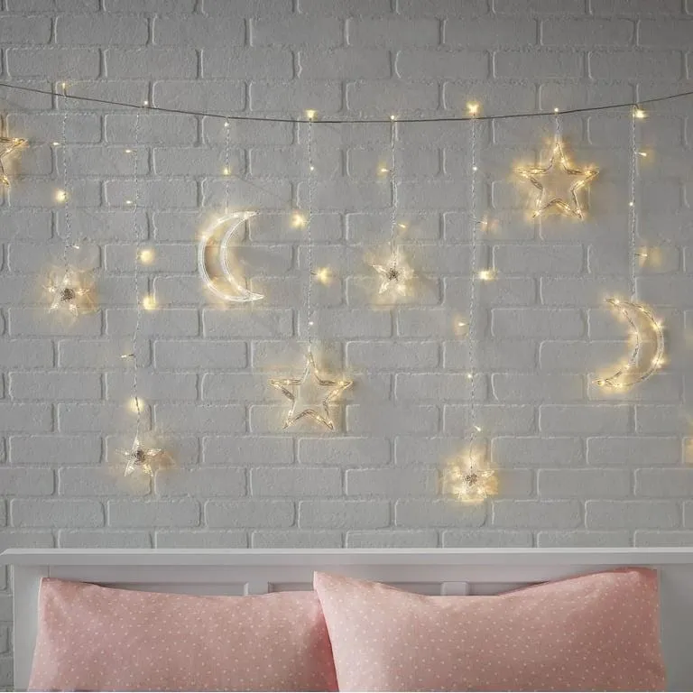 Warm White LED Curtain Lights with Stars and Moons,christmas home decor