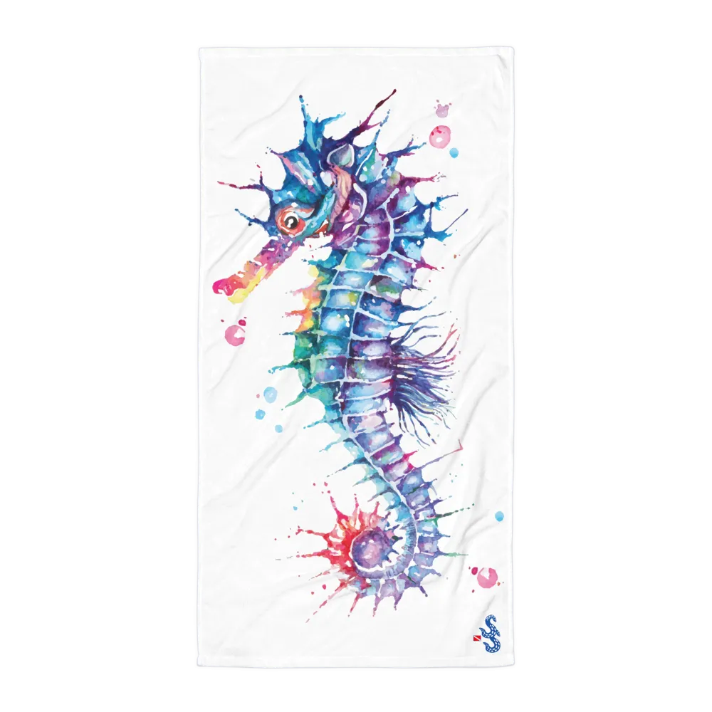 Watercolor Seahorse Beach Towel