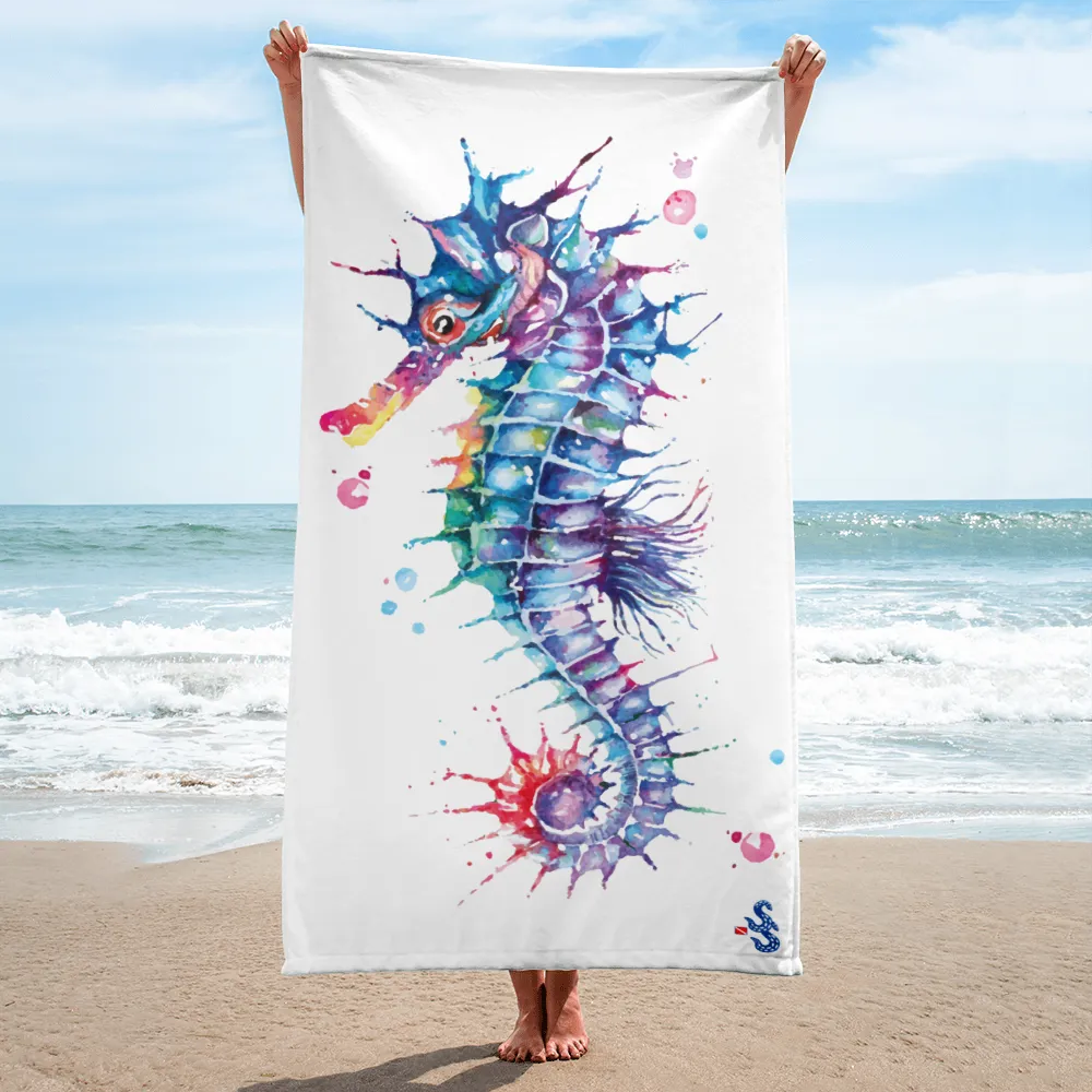 Watercolor Seahorse Beach Towel