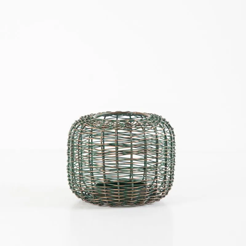 Wire Tea Light Candle Holder - Green Copper