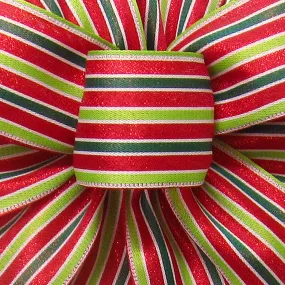 Wired Red & Green Sparkle Stripe Ribbon (#40-2.5"Wx10Yards)